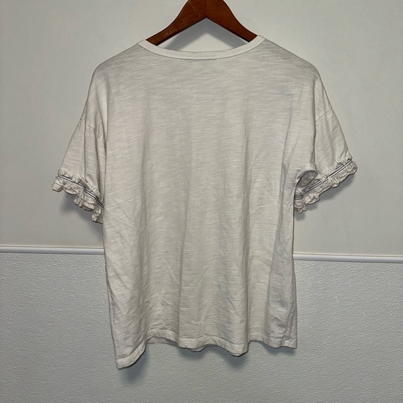 Women's Doe & Rae T-Shirt, M, White Ruffle Sleeve Short Sleeve - Picture 2 of 11